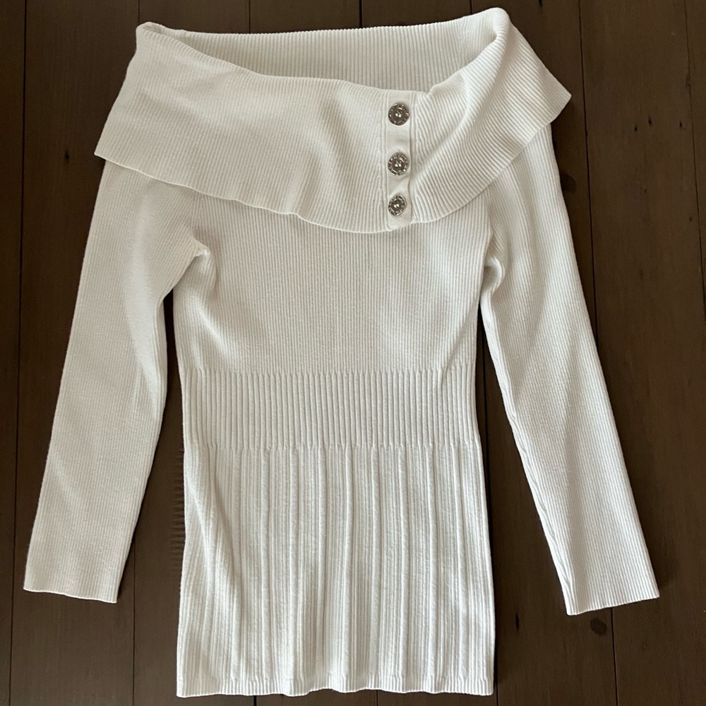 White House Black Market Small White Off the Shoulder Ribbed Sweater